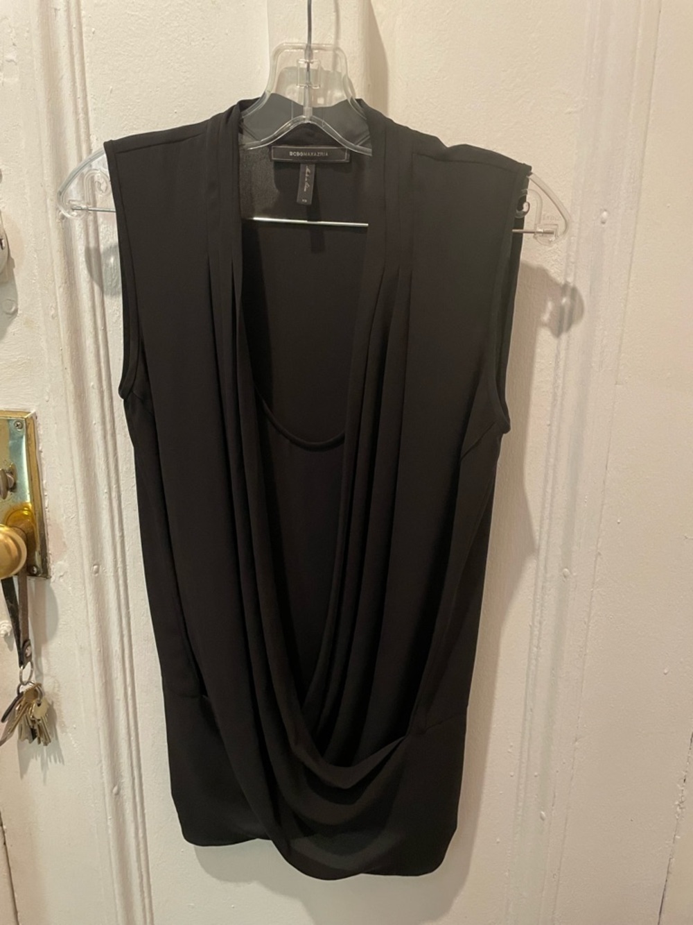 BCBGMaxAzria Black Draped Sleeveless Top